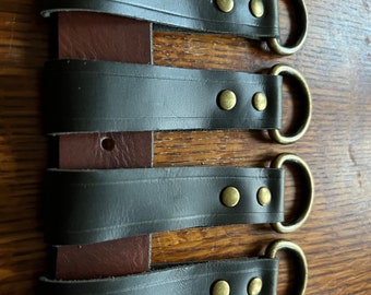 Black or Brown Durable Leather Belt Loop Attachments for Suspenders and Belt - Antique Brass Hardware - Belt Accessories - Work Suspenders