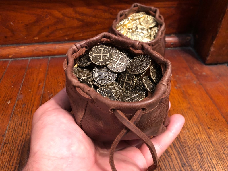 Brown Leather Pouches, Coin Pouch, Leather Drawstring Bag, DND Dice Pouch, Jewelry Bag, Crystal pouch, LARP, Essential Oils and reenactment image 5