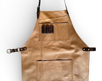 Handcrafted Brown Leather Tradesman Apron: Bestselling Apron for Welding, Cooking, Carpentry