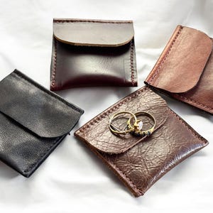 Porta anelli in pelle, porta fedi nuziali in pelle, custodia per gioielli da viaggio in pelle, scatola porta anelli marrone o nera, custodia per monete in argento dorato