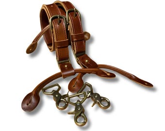 Interchangeable Leather Suspenders Antique Brass Snaps or Buttons