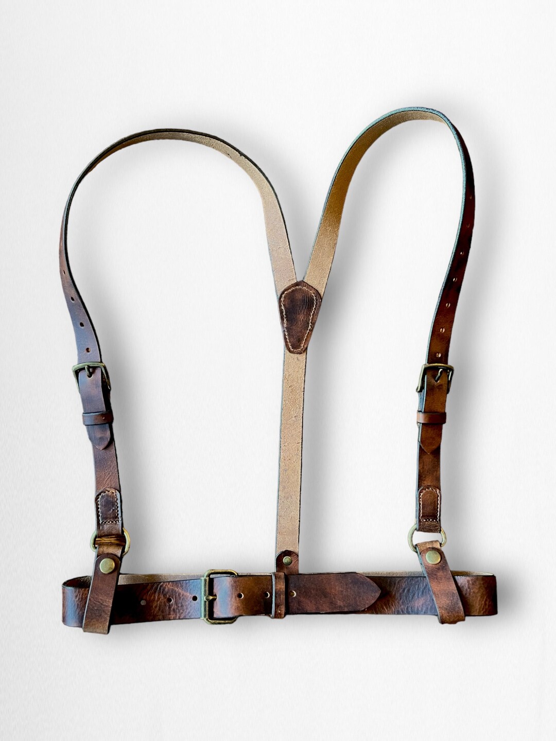 Mens Brown Leather Suspenders and Belt / Man Wedding Suspenders