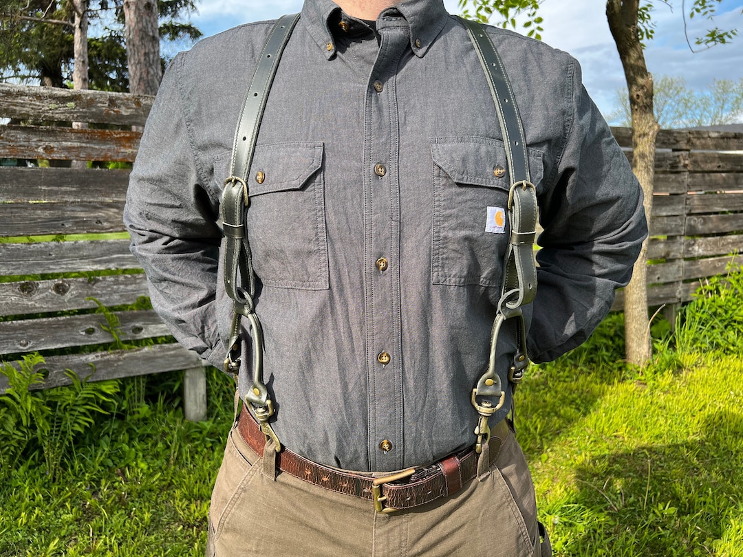 Men's Black Leather Work Suspenders / Wedding Suspenders / Handmade Top Grain Leather Suspenders