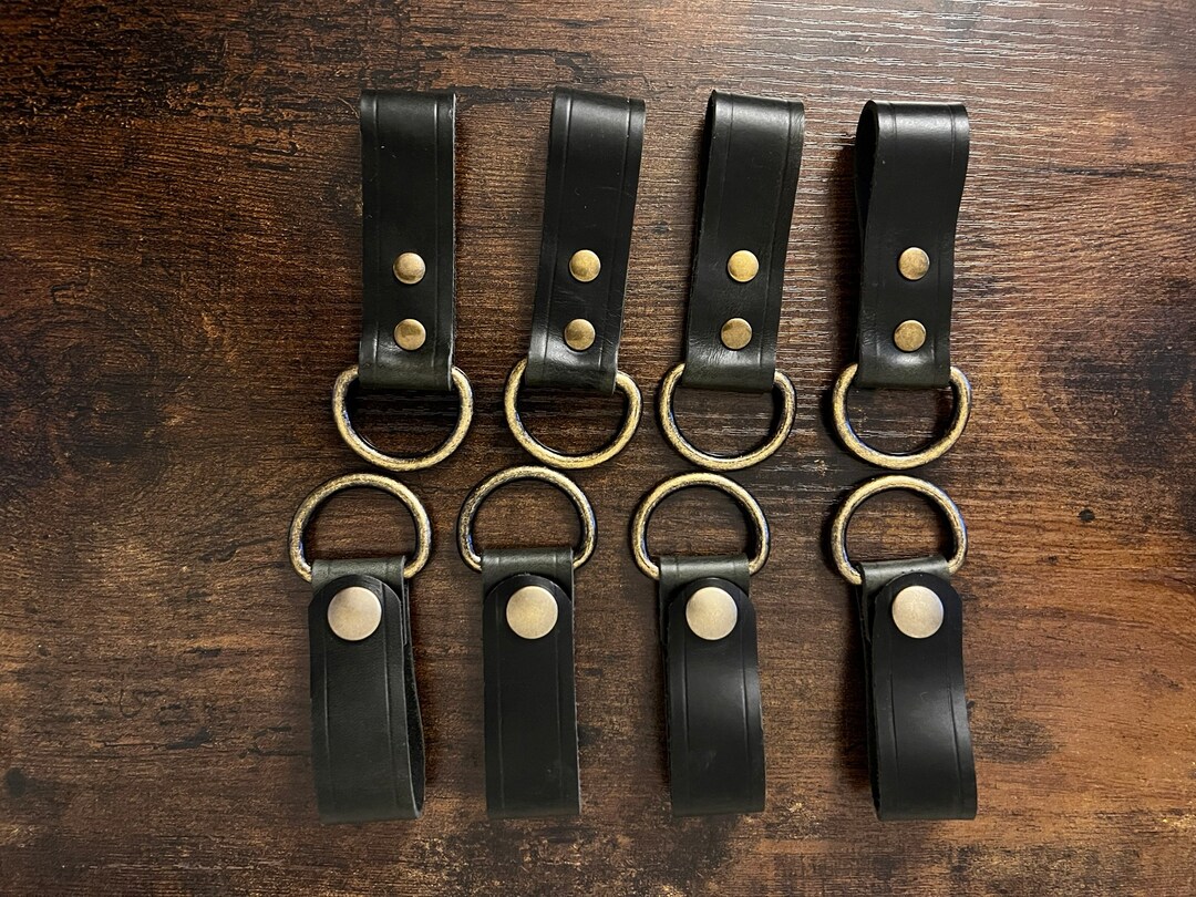 Black Leather Belt Loop Attachments Antique Brass Hardware Durable Belt