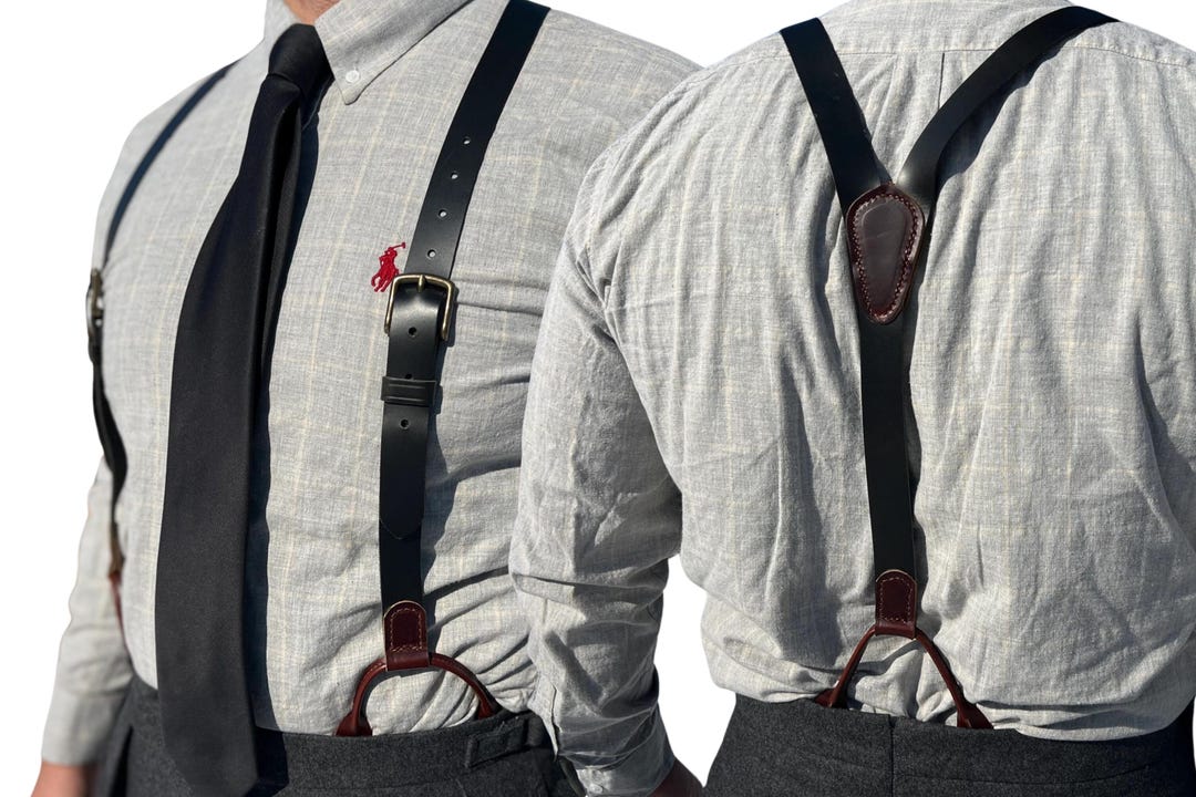 Handmade Black Leather Button Suspenders: Western Wedding Groomsmen ...