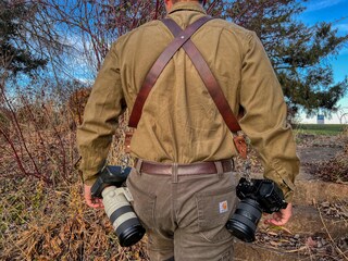 Imbracatura Fotocamera Imbracatura In Pelle Per Fotocamera - Doppia Spalla, Regolabile, Per 2 Fotocamere Tracolla Pelle 2 Fotocamere