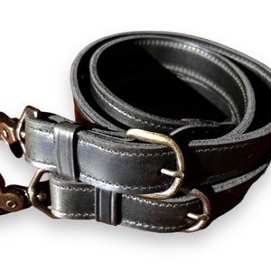 Handmade Black Leather Suspenders: Brass Snap, Cowboy Style