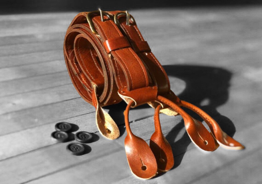 Brown Mens Button Suspenders Wedding Suspenders Men's Etsy