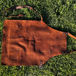 Tanned Leather Contractor's Apron, Durable Construction Tool Belt,Brown,One Size
