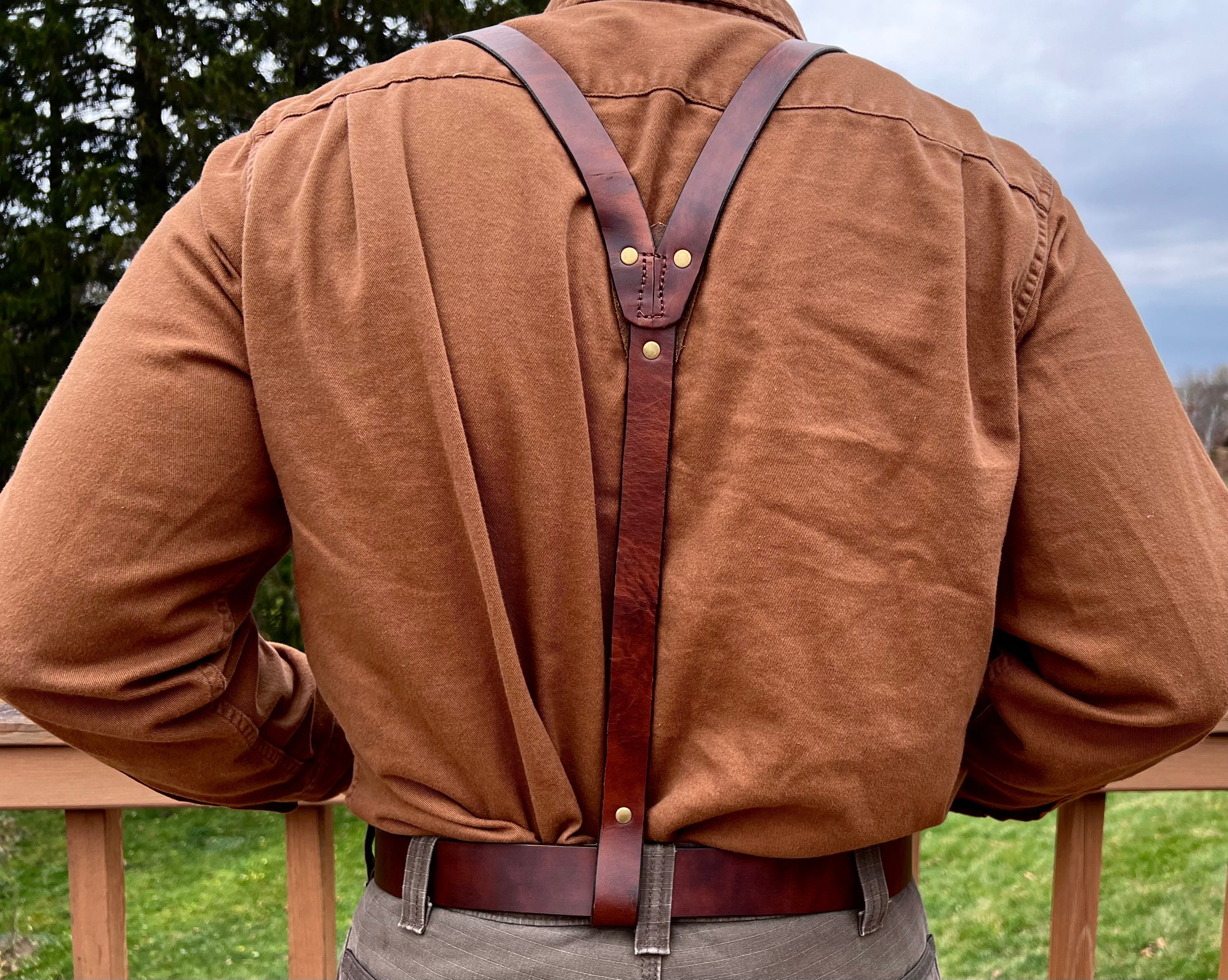 Mens Brown Leather Work Suspenders / Wedding Suspenders / Etsy