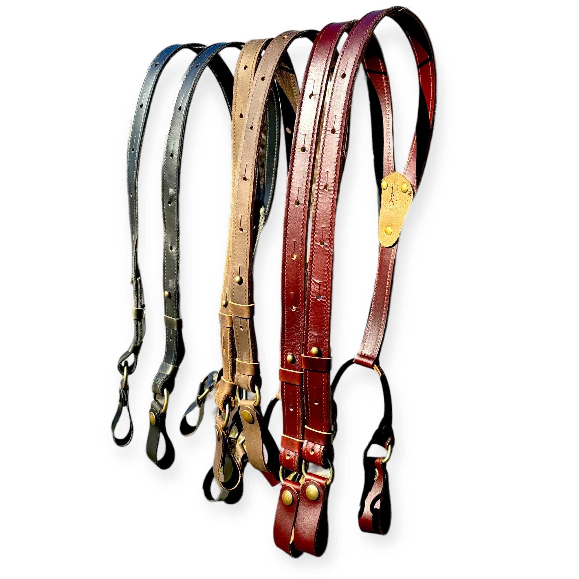 Handmade Leather Suspenders and Belt Set: Top Grain Leather, Adjustable