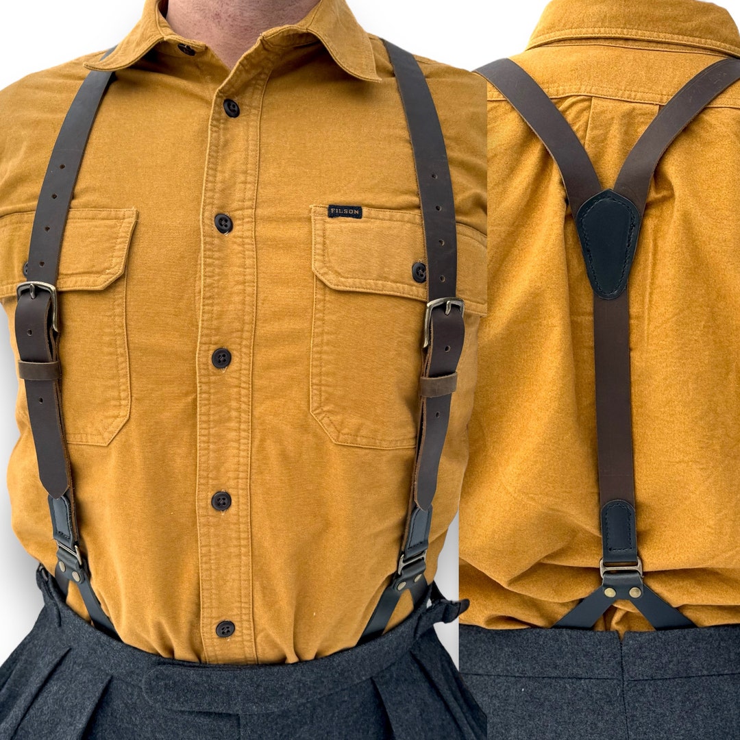 Handmade Brown Leather Button Suspenders: Western Style - Etsy