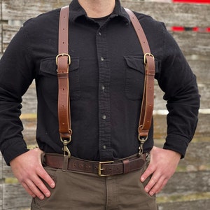 1.5” Wide Brown Leather Suspenders | Durable Suspenders | Work Suspenders | Outdoor Suspenders | Hunting Suspenders | Men Suspenders Premium