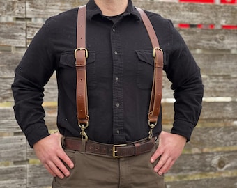 1.5” Wide Brown Leather Suspenders | Durable Suspenders | Work Suspenders | Outdoor Suspenders | Hunting Suspenders | Men Suspenders Premium