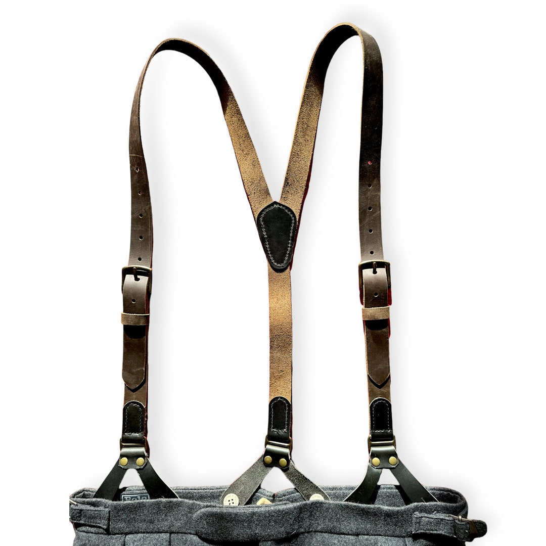 Handmade Brown Leather Button Suspenders: Western Cowboy Style - Etsy