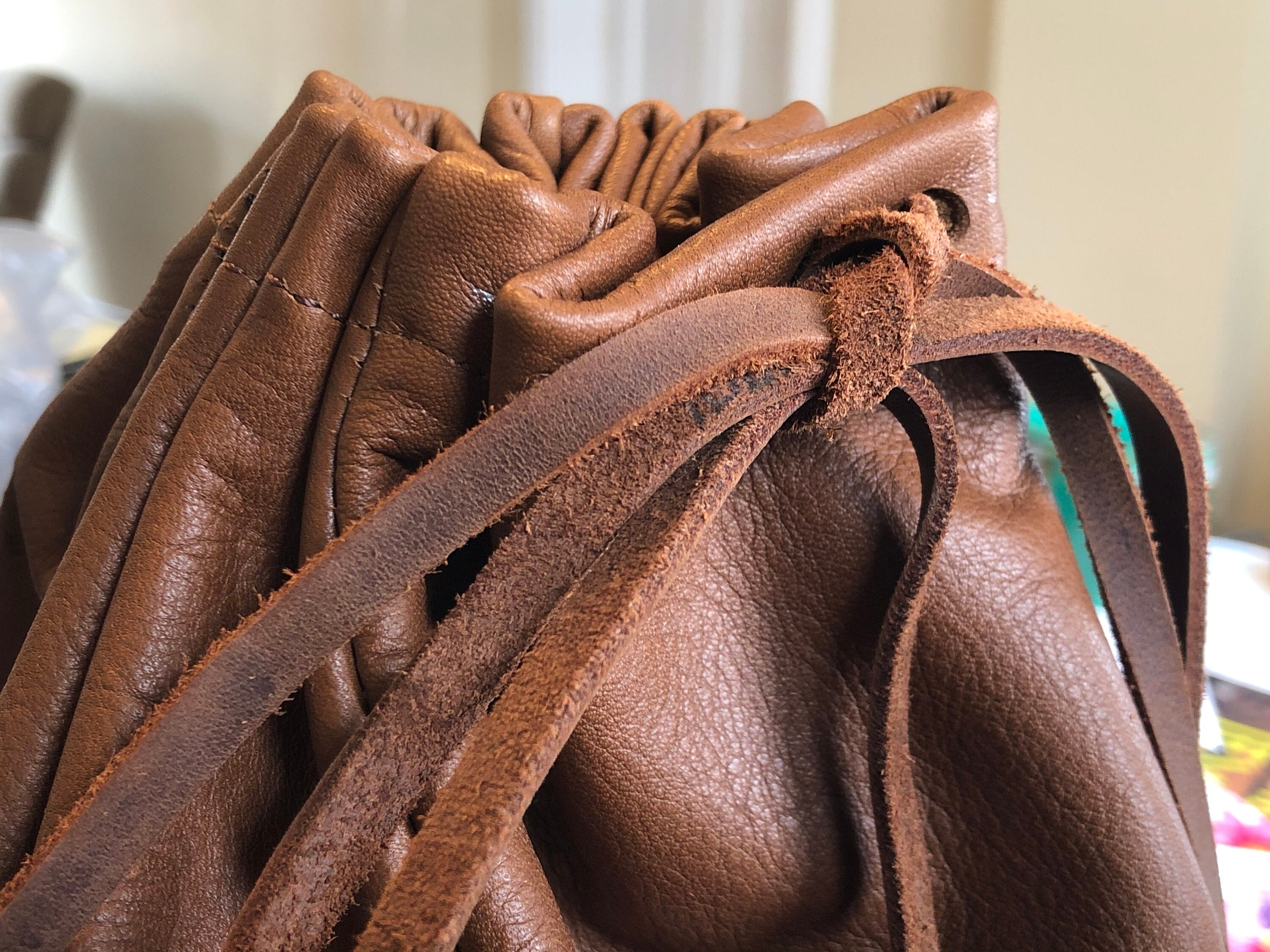 Large Drawstring Brown Leather Bag Money Pouch Leather Etsy