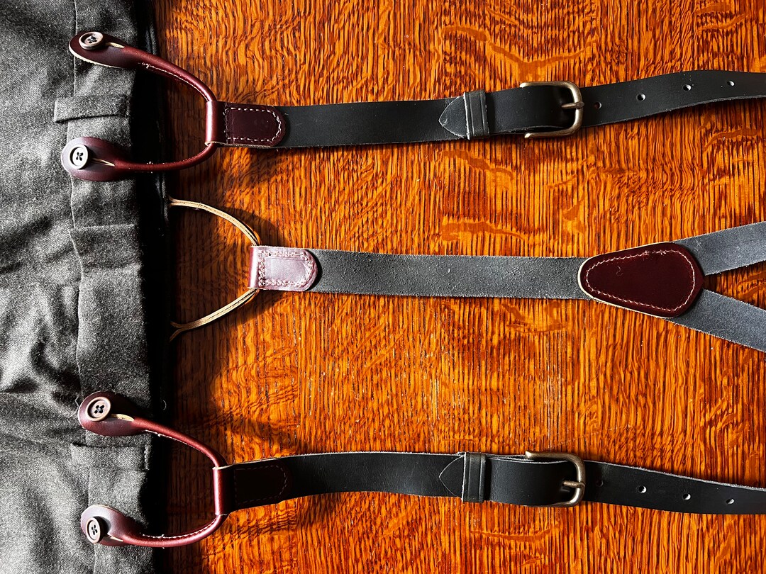 Handmade Black Leather Button Suspenders: Western Style Groomsmen Gift ...