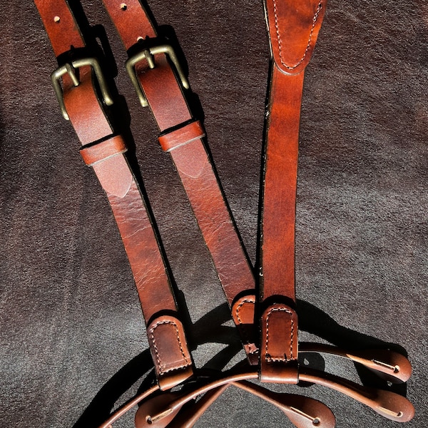 Top Grain Brown Leather Button Suspenders - Western Suspenders - Cowboy Suspenders - 1800's Men Button Suspenders - Wedding Suspenders Men