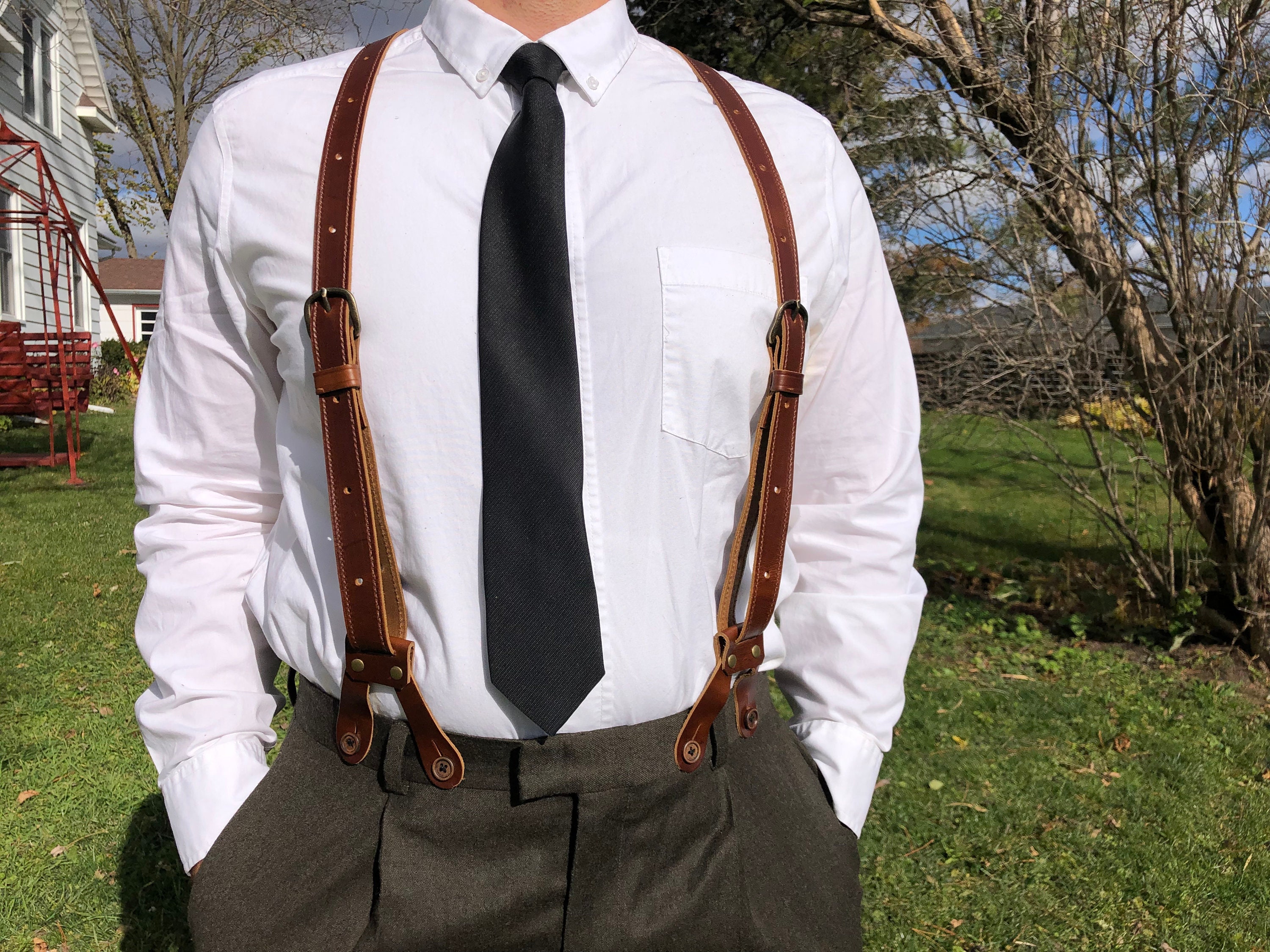 Handmade Leather Button Suspenders, Groomsmen Gift, Y Back Design - Etsy