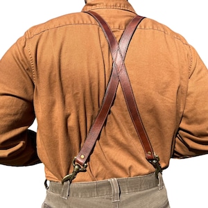 Handmade Dark Brown Leather X-Back Suspenders: Top Grain Snap Braces