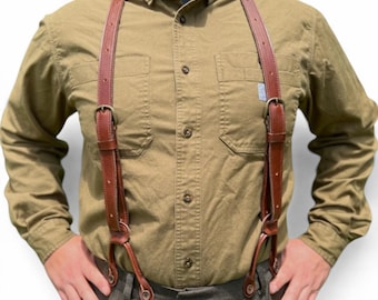 Handmade Leather Button Suspenders: Western Cowboy Style