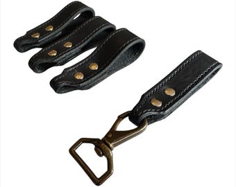 Black Leather Belt Loop Attachments - Stainless Steel Hardware - Durable Belt Accessories - Work Suspenders