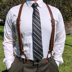 Handmade Brown Leather Suspenders: Rustic Wedding Groomsmen Gift