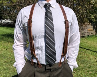 Wedding Button / Snap Leather Suspenders - Brown Men's Suspenders - Rustic Groomsmen Suspenders - Rustic Handmade Belt - Groomsmen Gift