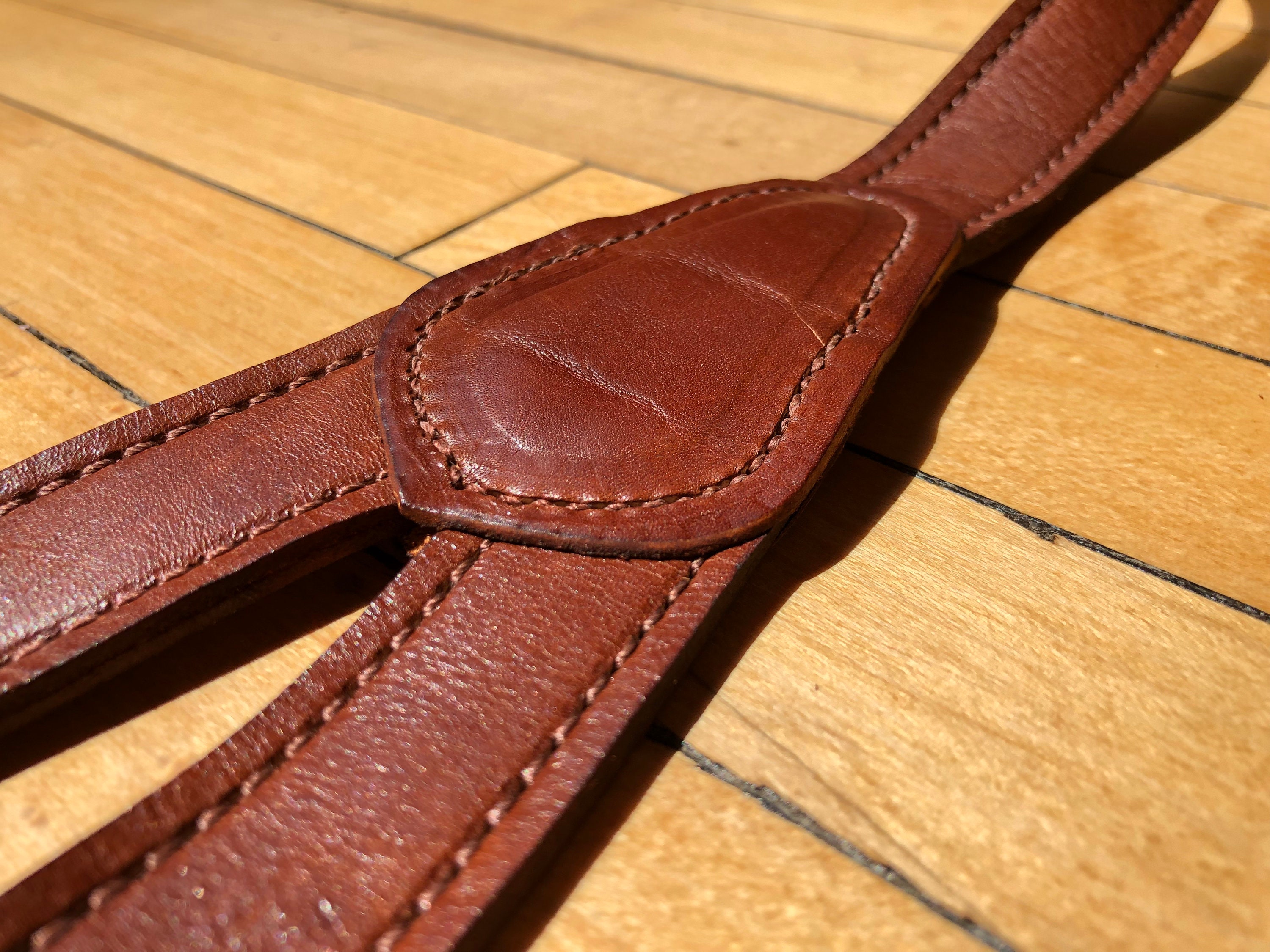 Bretelles Western En Cuir Doublé Et Cousu Main - à Boutons - Vintage USA