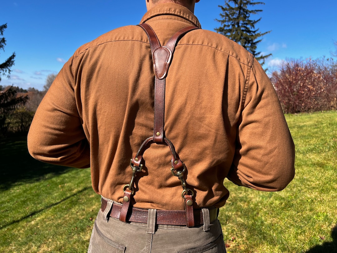 Men's Dark Brown Leather Work Suspenders / Wedding Suspenders / Handmade Top Grain Leather