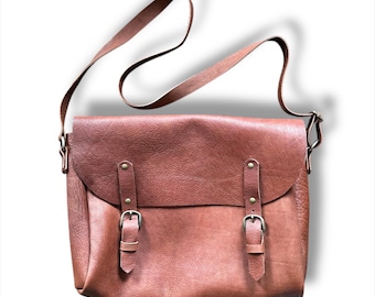 Handmade 16" Leather Messenger Bag | Veg-Tanned Hermann Oak