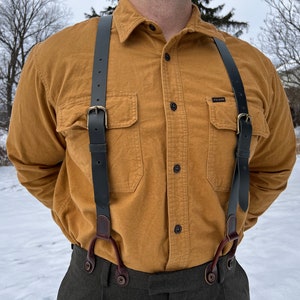 Black Leather Button Suspenders: Handmade Western Style