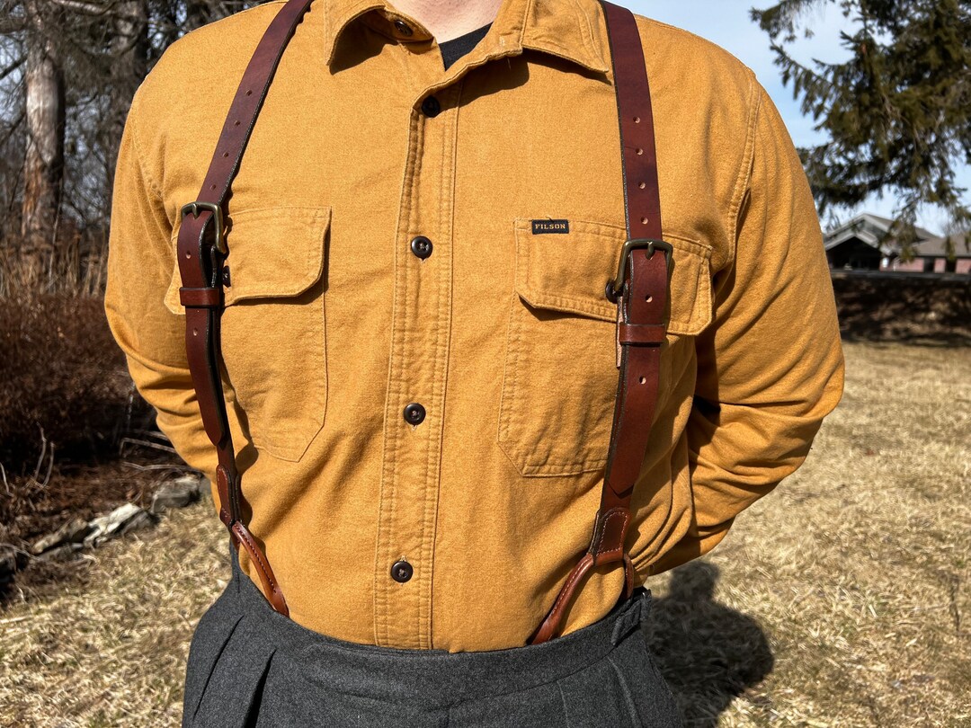 Dark Brown Leather Button Suspenders Western Suspenders Cowboy