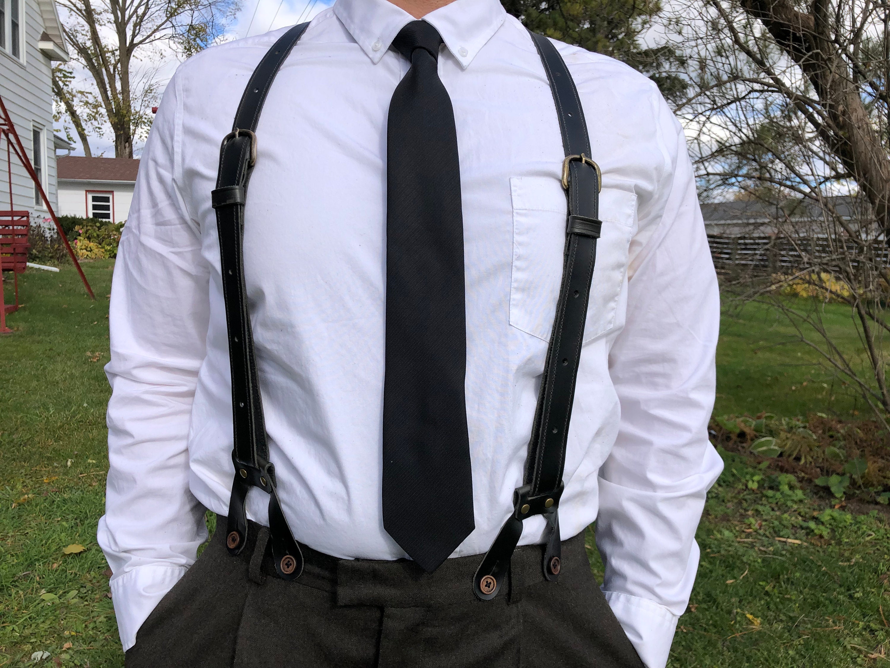 Handmade Leather Button Suspenders, Groomsmen Gift, Y Back Design - Etsy