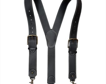 Handmade Leather Suspenders: Black or Brown Leather, Heavy Duty Work and Wedding - USA Made