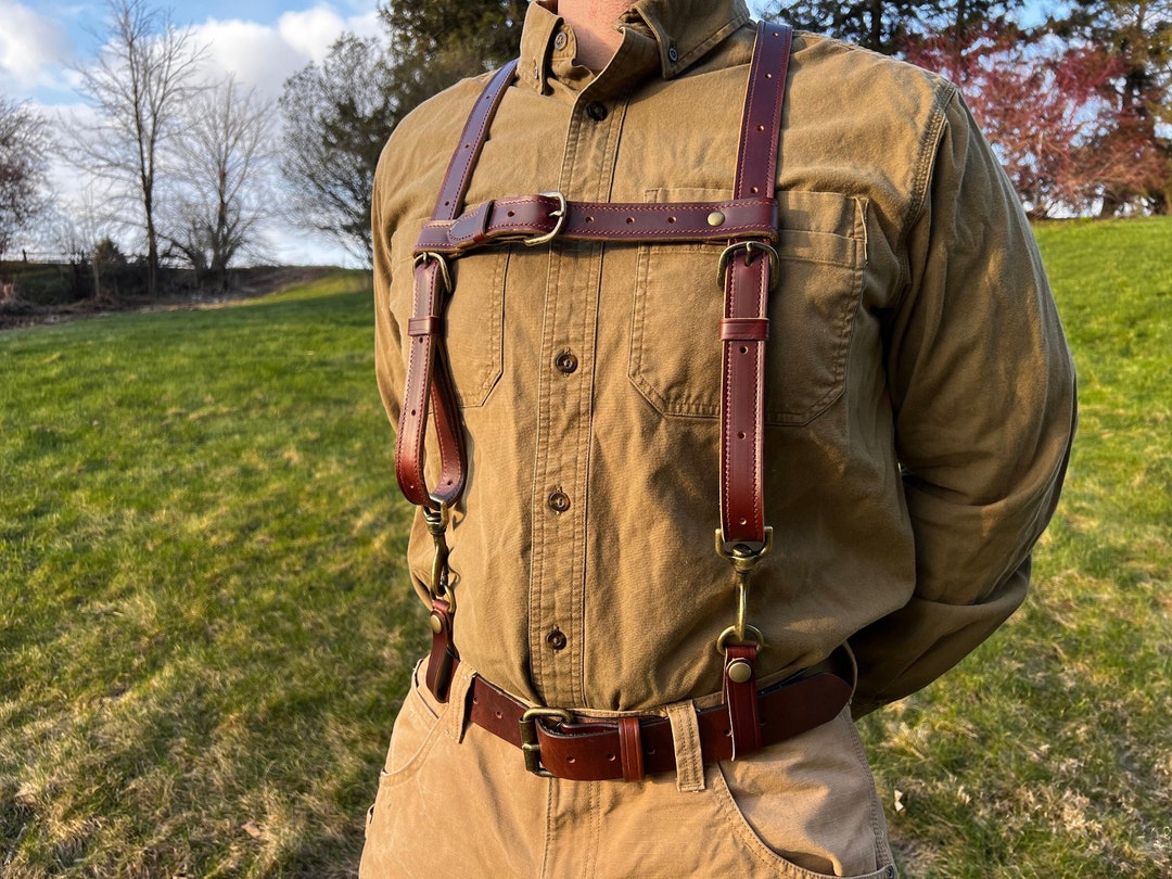 Men's Brown Leather Work Suspenders / Wedding Suspenders / Handmade Top Grain Leather Suspenders