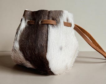 Handmade Spotted Brown Leather Drawstring Pouch: Dice, Jewelry, Crystals