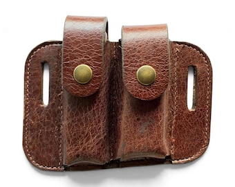 Leather Multitool Sheath for Leatherman: 2-Pocket Belt Holster with Flashlight Holder