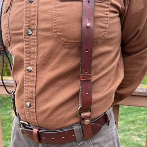 Mens Brown Leather Work Suspenders / Wedding Suspenders / Handmade Top Grain Leather Suspenders / Adjustable Snap Suspenders / Durable Belt image 4