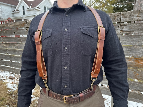 PreisingLegacy Men's Black Leather Button Suspenders - Wedding Men Suspenders - Groomsmen Gift - Vintage Suspenders - Farm Suspenders - Amish Suspenders