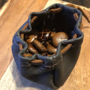 Handmade Black Leather Drawstring Pouch: Medieval Coin, DND Dice Bag