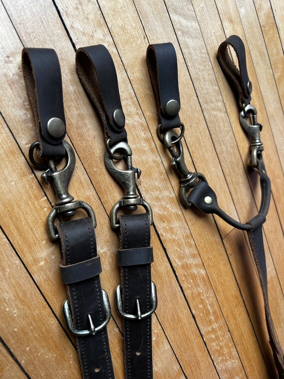 Men's Black Leather Button Suspenders Wedding Men Suspenders