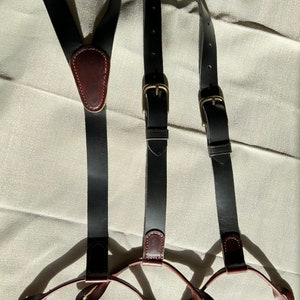 Black Leather Button Suspenders: Handmade Western Style, Groomsmen Gift