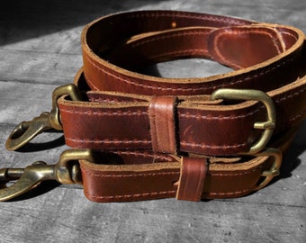 HANDMADE Men's Leather Work Suspenders / HEAVY DUTY Suspenders / Top Grain Leather / Adjustable Snap Suspenders / Brown Durable Belt