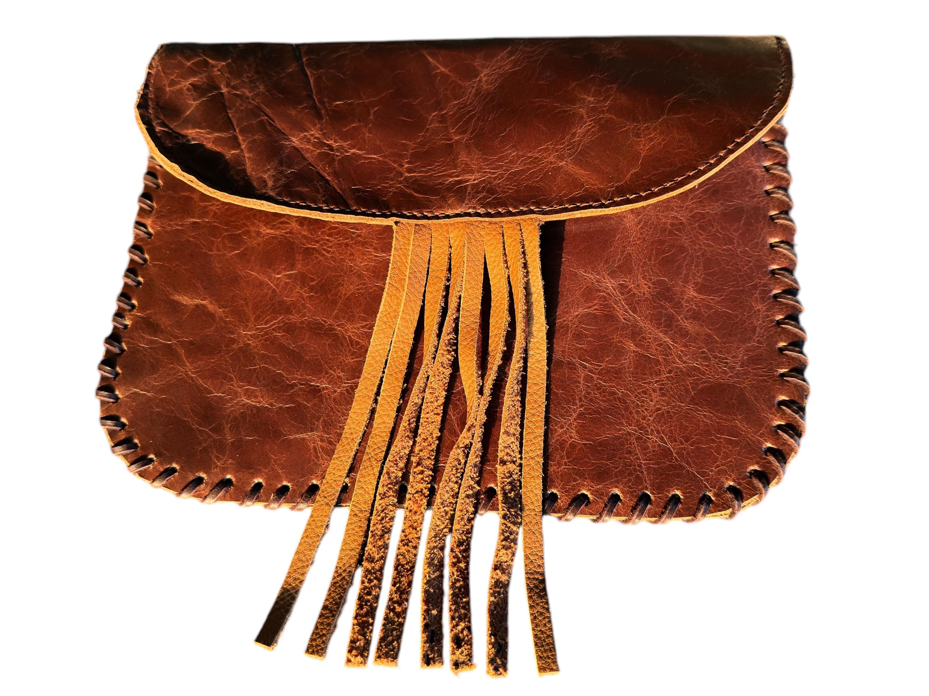 Women’s Brown Leather Hip Clip Bag | Western Fanny Pack with Fringe | Phone Holster, Leather Saddle Bag, and Cowboy Festival Waist Bag