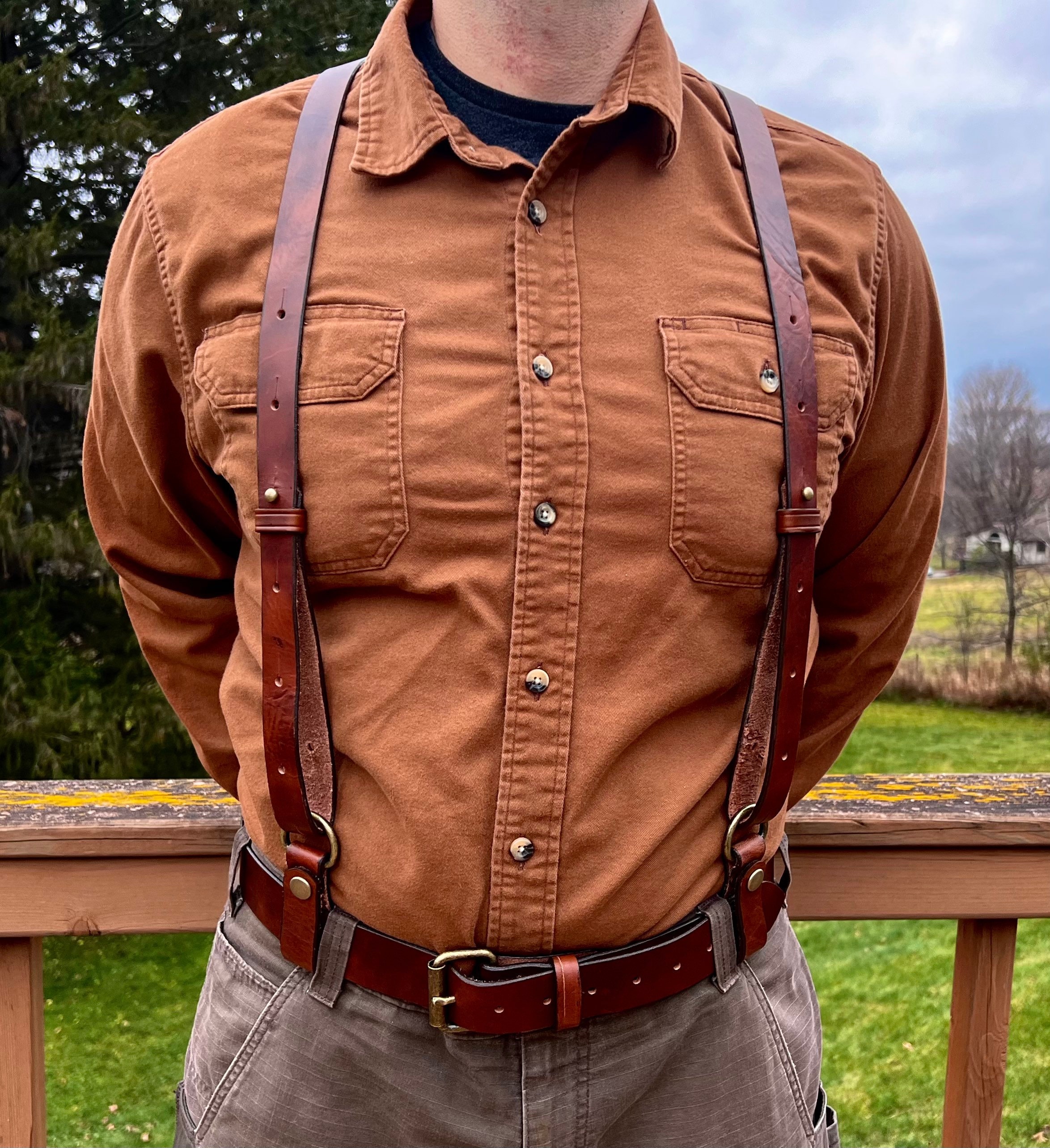 Mens Brown Leather Work Suspenders / Wedding Suspenders / Etsy