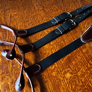 Handmade Black Leather Button Suspenders: Western Style Groomsmen Gift