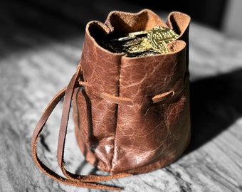 ★NlCK&NLCOLE★ CRYSTAL POUND LEATHER BAG_BROWN Genuine Brown Leather Pouches, Coin Pouch, Leather