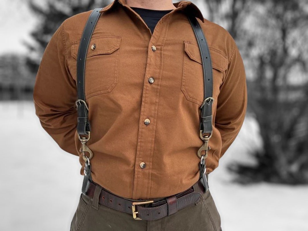 Work Men's Black Leather Work Suspenders / Wedding Suspenders / Handmade Leather Suspenders