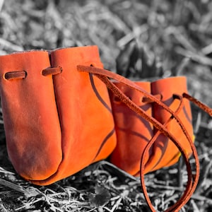 Handmade Tan Leather Drawstring Pouch: Medieval Style Bag